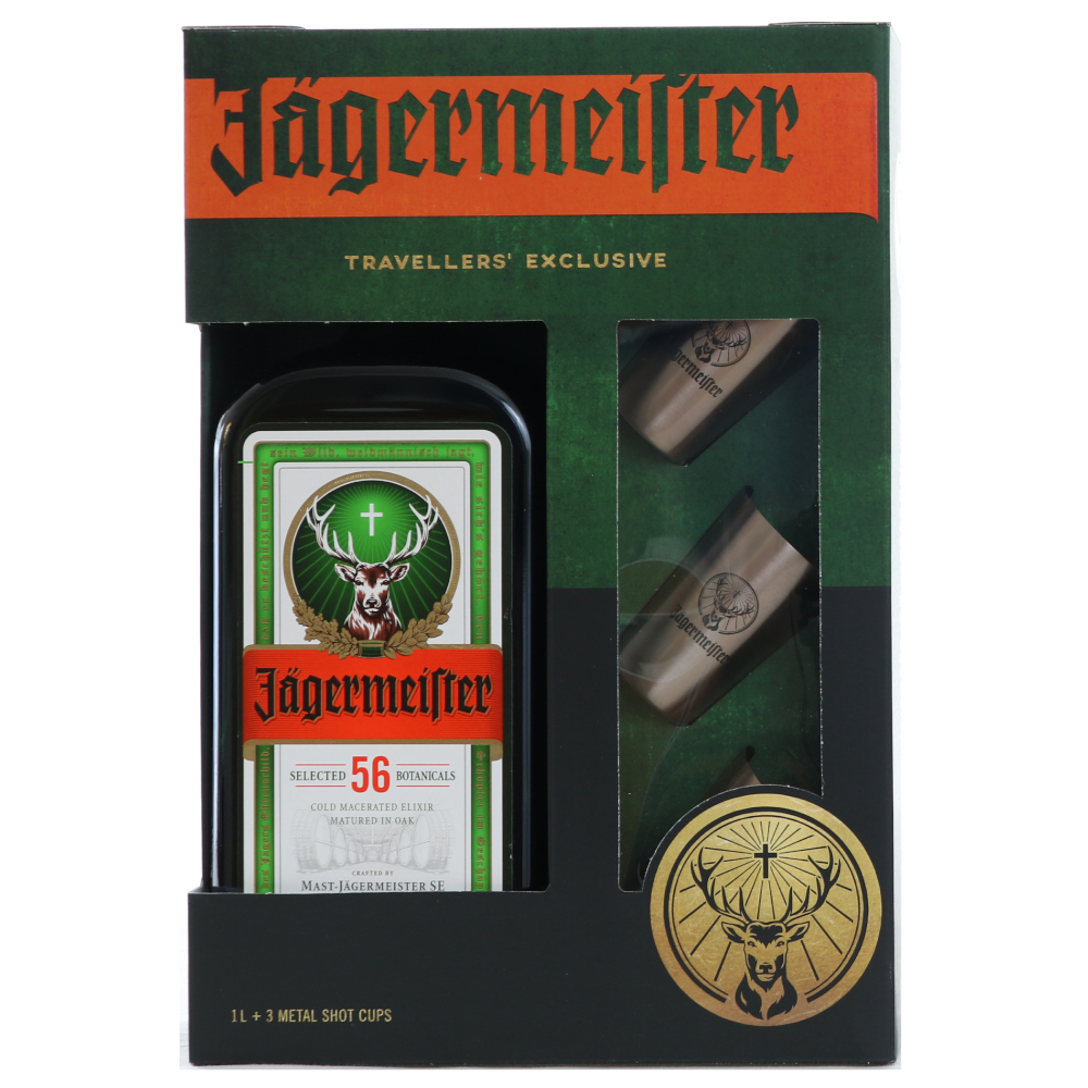 Licor Jagermeister 1 Litro 3 Vasos Metal