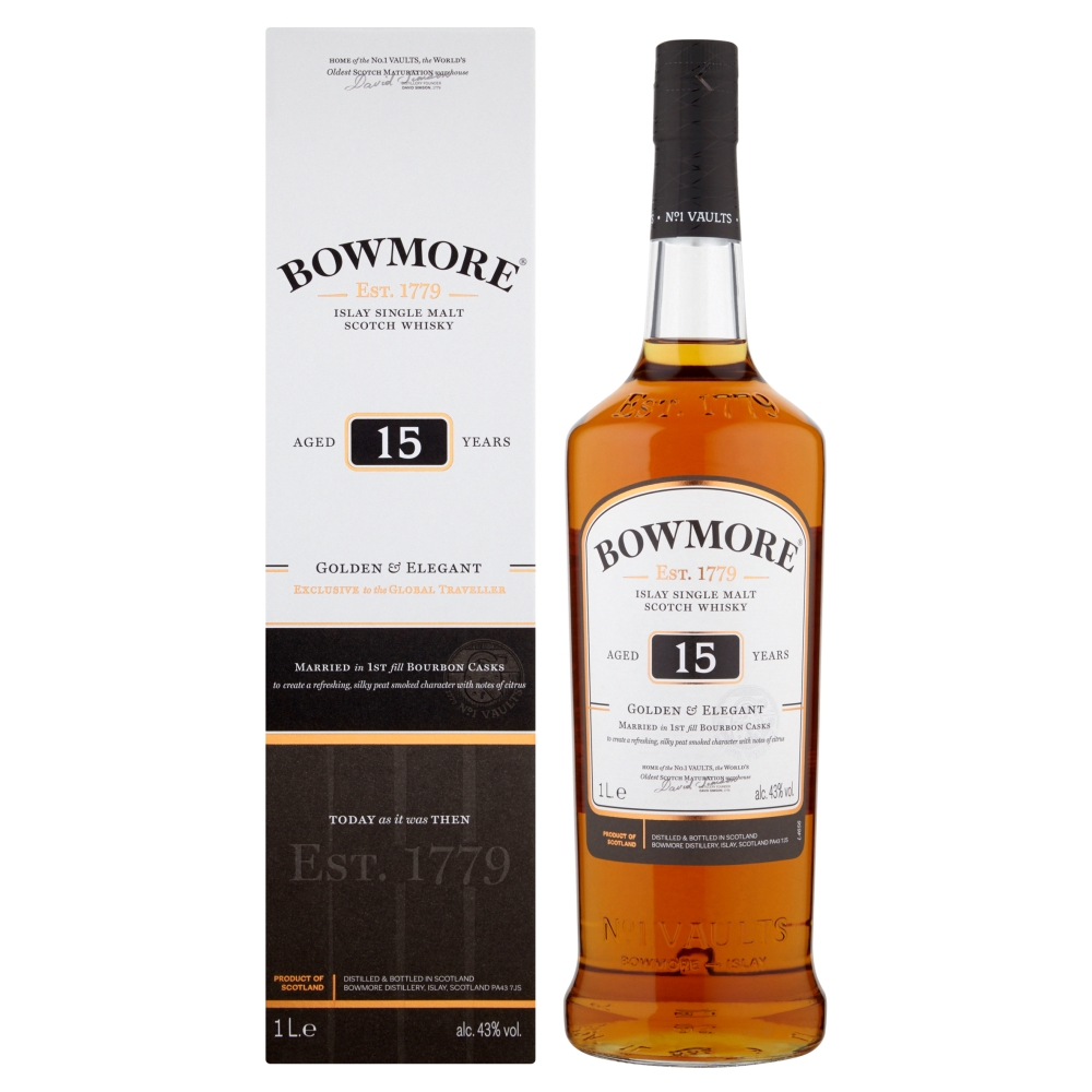 Whisky Bowmore 15 Años Gold & Elegant 1 Litro Estuche