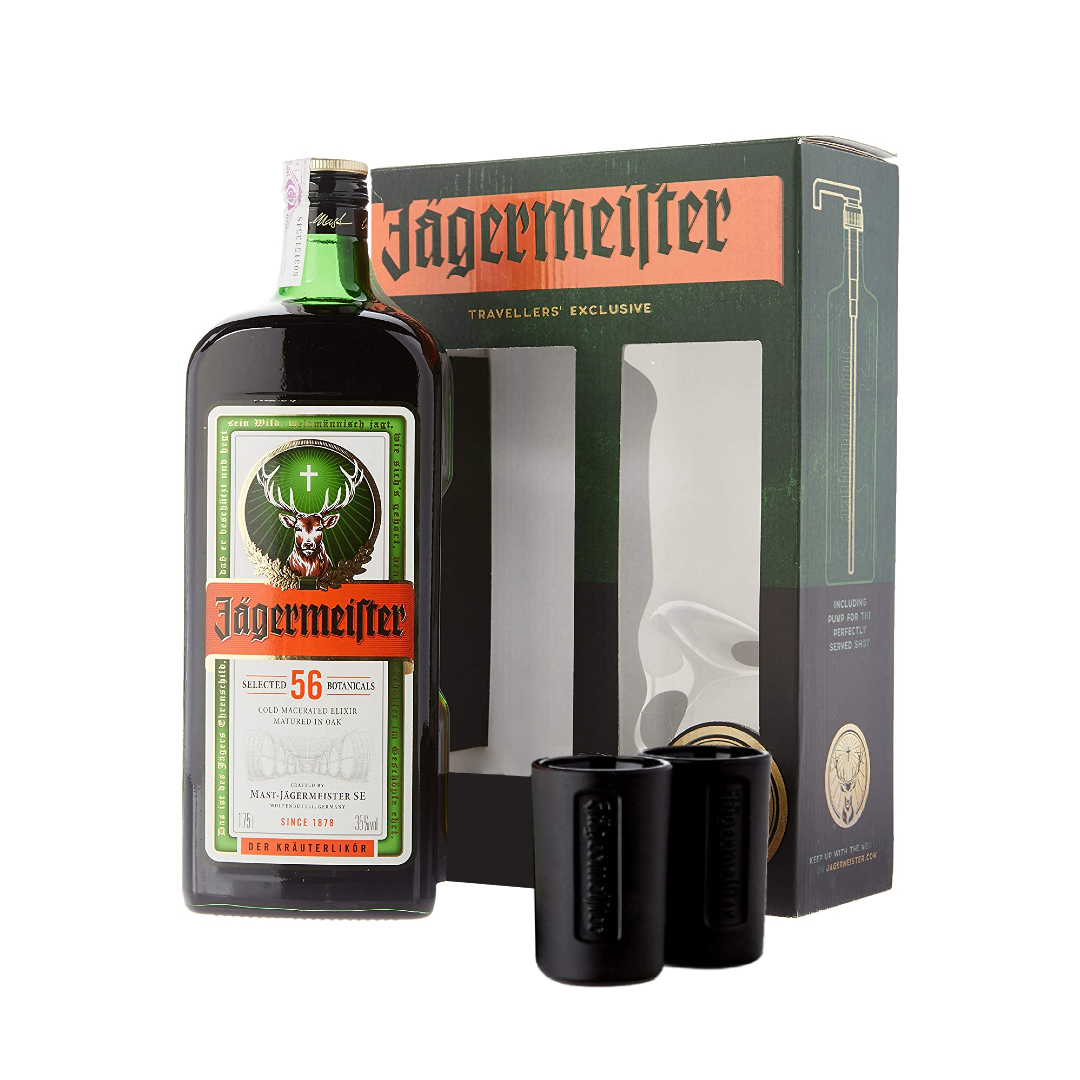 Licor Jagermeister 1,75 Litros 2 Vasos Y Sifon