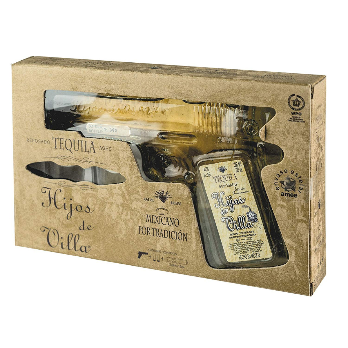 Tequila Hijos De Villa Reposado Pistol 0,2 Litros 2 Vasos