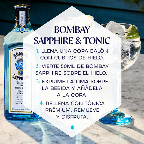 Receta gintonic bombay sapphire & tonic, preparación cocktail con bombay