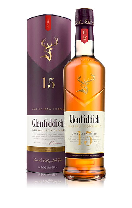 Imagen botella Glenfiddich 15 años single malt con estuche